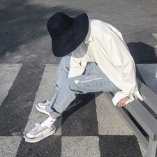牛仔裤男ins潮牌雏菊九分裤子港风情侣休闲直筒宽松长裤K962-p33,男装牛仔裤,星座1008-1