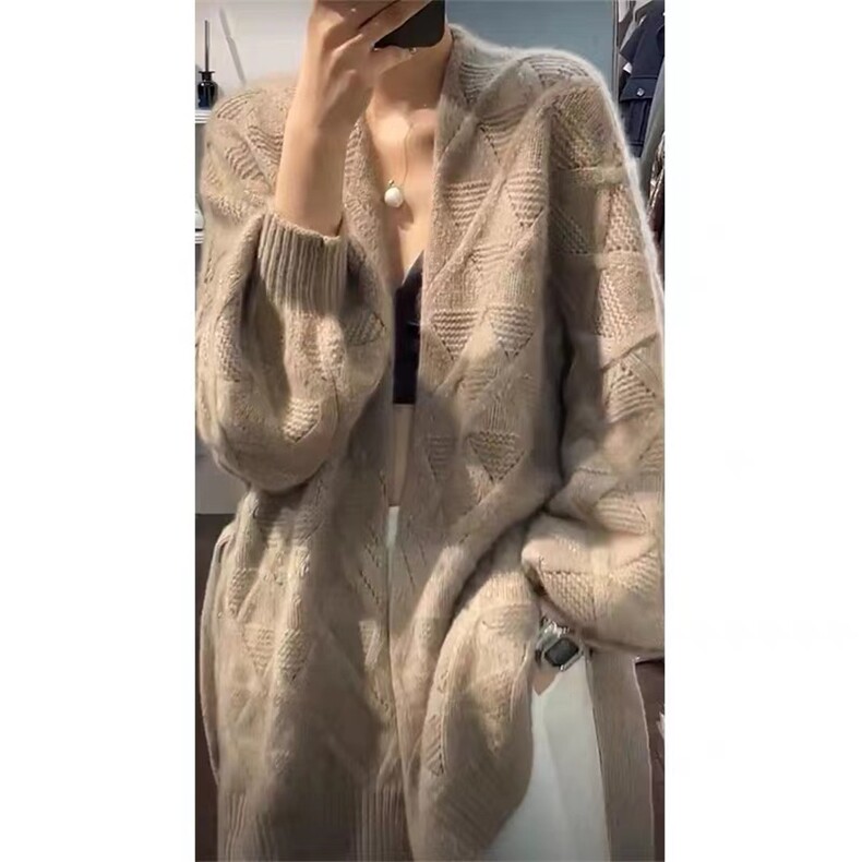 时尚女装宽松长款羊毛开衫优雅百搭针织外套舒适保暖秋冬季必备,女装羊毛衫,梵泰羊绒