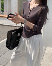 天丝羊毛亨利领面膜T恤，女装T恤，庆大羊绒