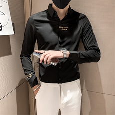 白2025秋季刺绣长袖衬衫男士修身小伙衬衣301A-1/CS193/P55，男装衬衫，星座301A-1