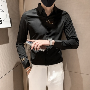 白2025秋季刺绣长袖衬衫男士修身小伙衬衣 301A-1/CS193/P55图片