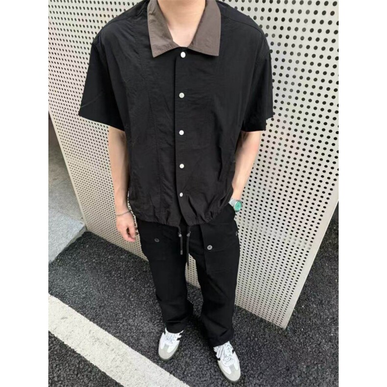 档口现货~夏季工装尼龙速干短袖衬衫拼接领下摆抽绳CT25115批45，男装T恤，星座1004-6
