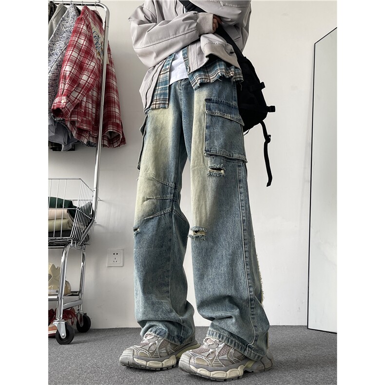 高街街头hiphop潮流设计工装牛仔裤百搭休闲裤N027-P55图片