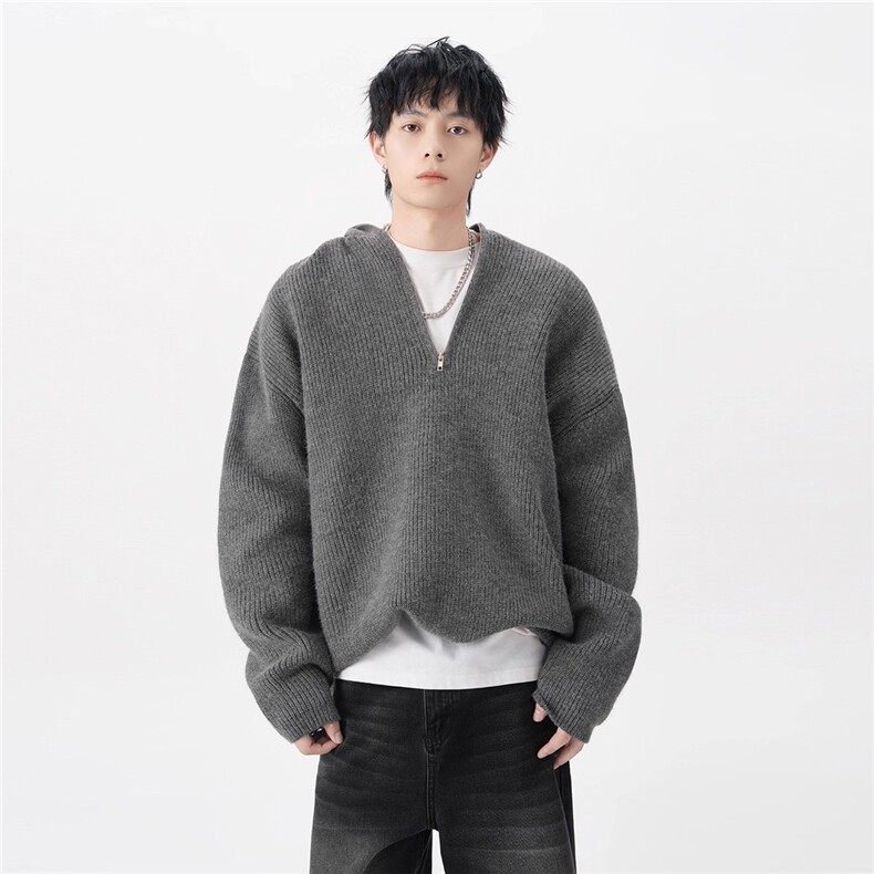 1506/QL1070/P62半拉链连帽毛衣,男装针织衫/毛衣,星座1506