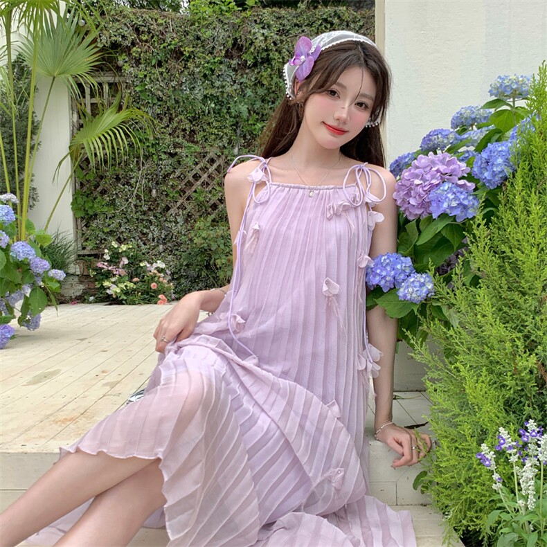 简约宽松显瘦紫色羽毛吊带中长款连衣裙夏2C276-L3466-P110-K150,女装连衣裙,2C276