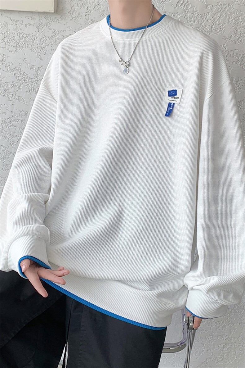 华夫格假两件卫衣HQ1166-TP35控价48港风2023秋季贴标上衣男,男装卫衣,电商A102-1