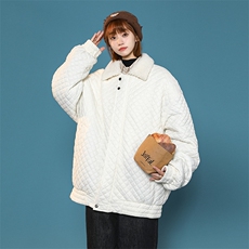 黑色菱型格飞行夹克拼接羊羔绒棉服高级感痞帅棉衣A170-M830-TP35，男装棉衣，电商A170