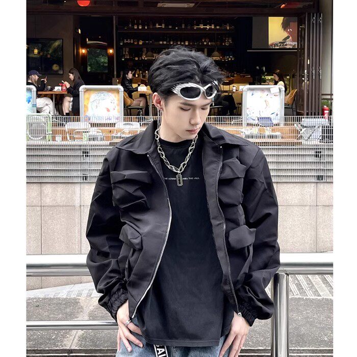 春秋短款痞帅皮衣外套男潮帅气高街pu夹克男装垫肩设计机车上衣,男装夹克,星座506A