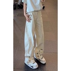 美式痞帅高级感卡通弯刀牛仔裤男生ootd穿搭裤子慵懒松弛感阔腿裤，男装牛仔裤，四季星座505