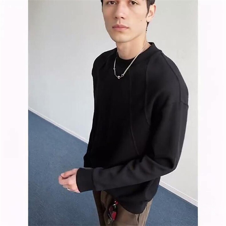 抖音得物品质26春装美式高街曼巴棉螺纹拼接卫衣圆领长袖T恤YT164,男装T恤,电商A486-1