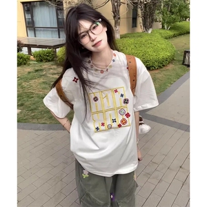 万针全刺绣工艺抖音得物高品质260克重磅纯棉双纱美式高街短袖T恤图片