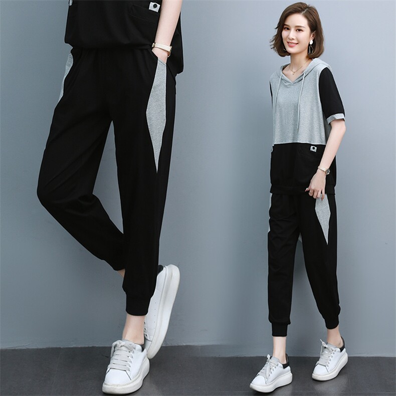 2023夏季新款简约气质时尚拼色舒适休闲裤,女装休闲裤,江忆布依