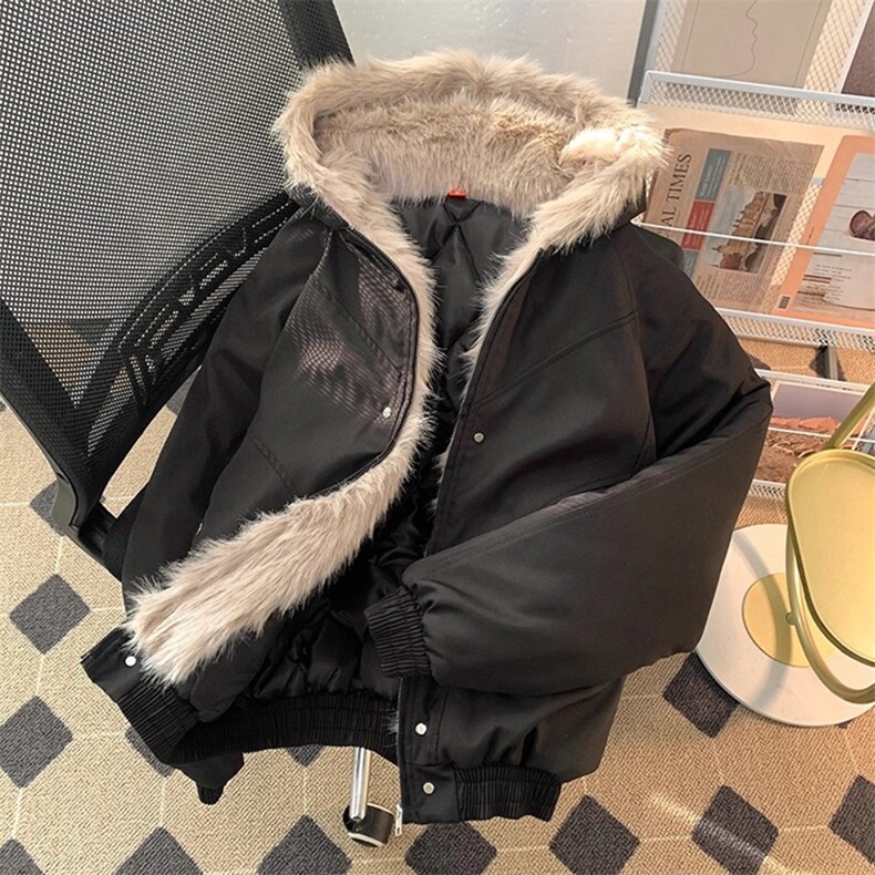 现货高品质美式高街冬季重磅硬挺短款座山雕毛领棉衣男女加厚外套,男装棉衣,电商A486