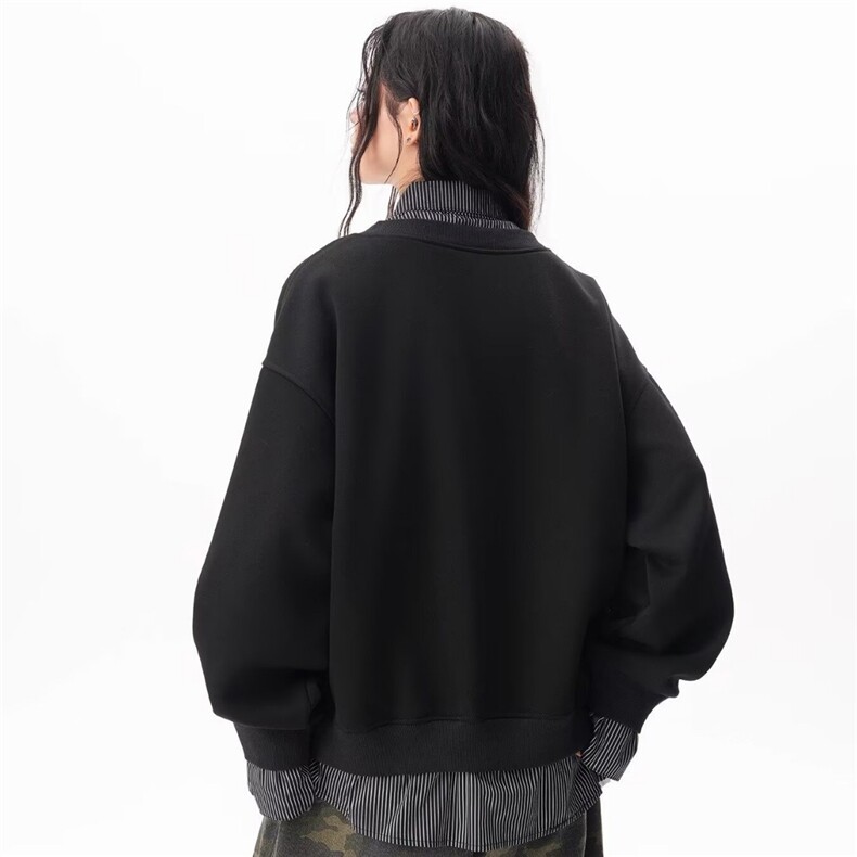 网络图假两件拼接正肩长袖卫衣显瘦短款学院XZ302B-1-C600P45,男装卫衣,星座302B-1