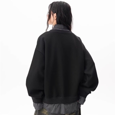 网络图假两件拼接正肩长袖卫衣显瘦短款学院XZ302B-1-C600P45，男装卫衣，星座302B-1