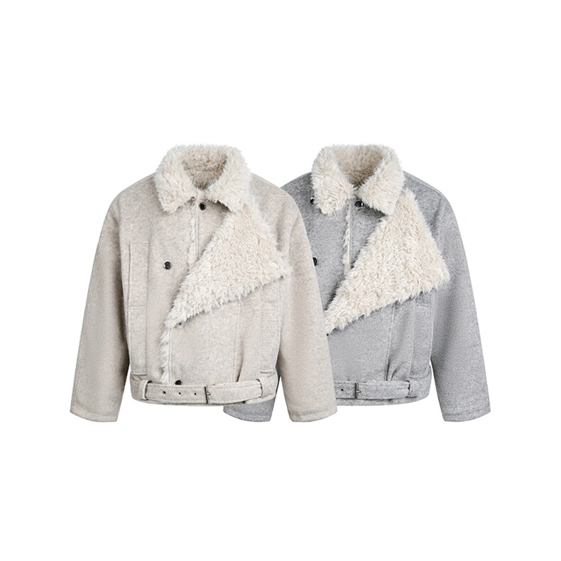 羊毛）复古双排扣毛领棉服男女冬季呢夹克JK1008-特P135-控258图片