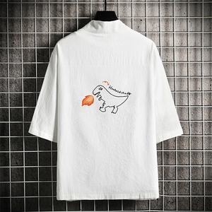 HF59040-P40风汉服男开衫外套七分袖道袍 网格挂拍图片