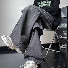 欧美hiphop裤子小众解构重工水洗牛仔裤cleanfit设计感高级阔腿裤，男装牛仔裤，星座601-2