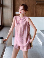 现货夏装新款新中式盘扣复古套装两件套2b114-2268P160K249，女装套装/套裙，网红馆