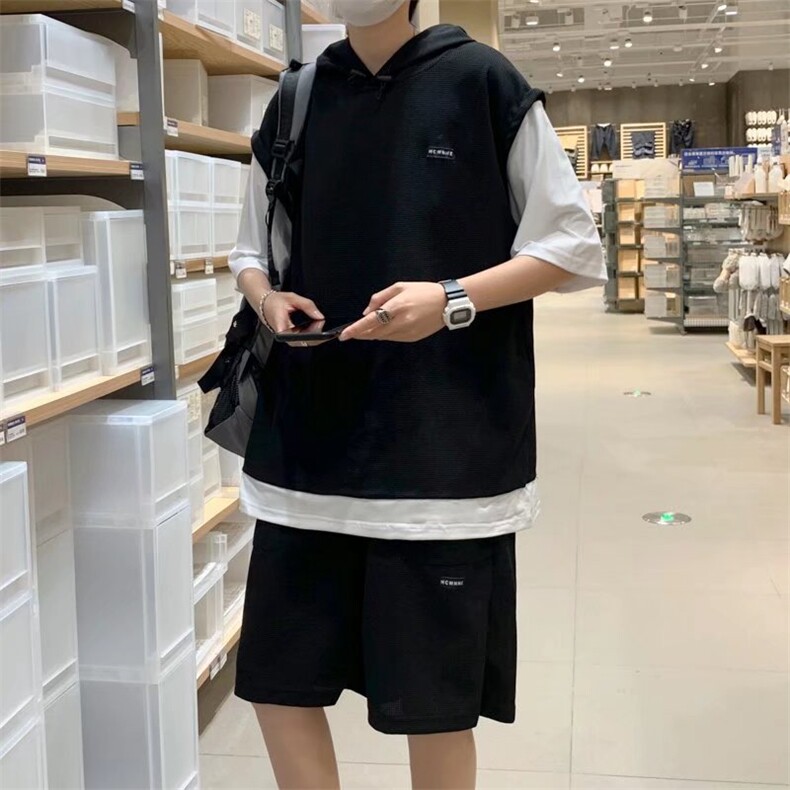 夏季假两件t恤宽松运动短裤两件套港风休闲短袖套装男T864-P35，男装T恤，星座512-2