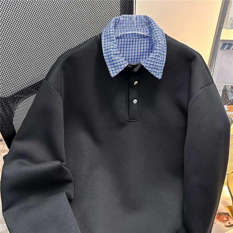 1506/QY0050/P52潮牌港风拼色长袖Polo衫男刺绣宽松半拉链卫衣,男装Polo衫,星座1506