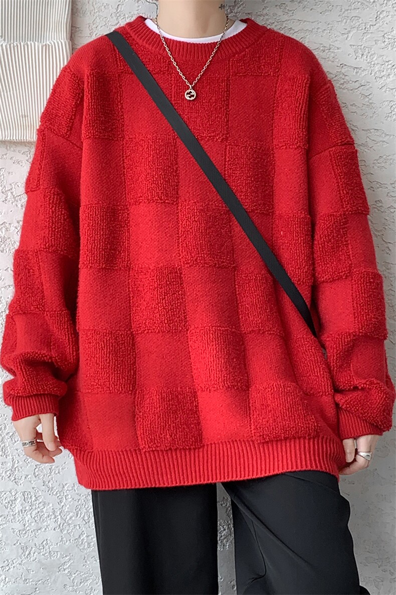8XL-M特大码美式街头设计感毛巾绣格子毛衣男女情侣MY1204P50控68,男装针织衫/毛衣,电商D206-1