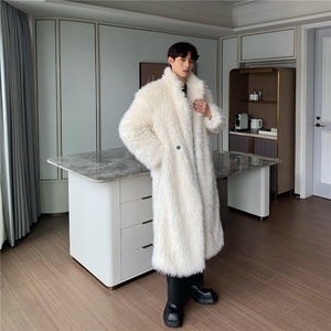 WT156-P180 抗寒保暖特厚长款毛绒外套男大廓形狐狸毛大衣 网图图片