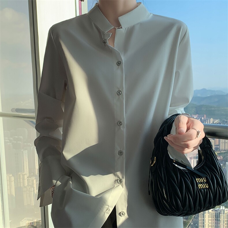2025年夏季修身型落肩袖立领秋冬王炸单品时尚百搭,女装衬衫,佳绒高端店