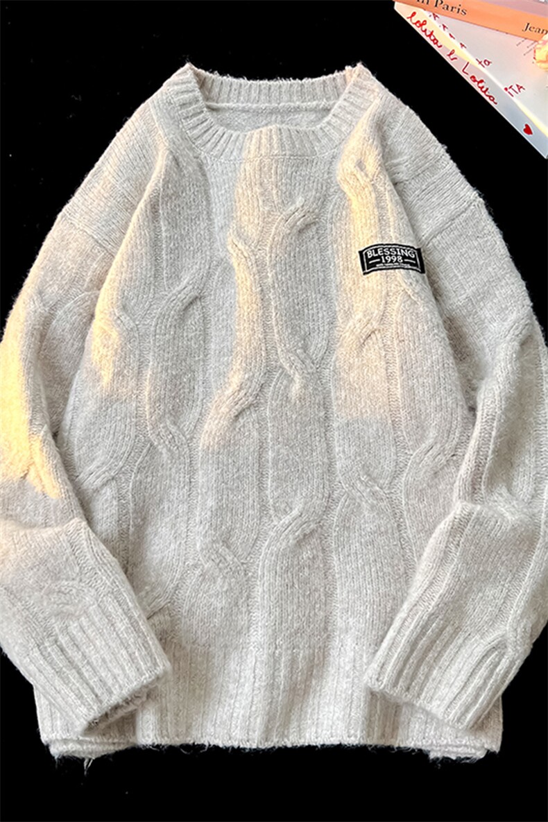 8XL-M圆领毛衣男秋冬慵懒风宽松情侣装麻花针织羊毛衫MY19004P68,男装针织衫/毛衣,电商B312