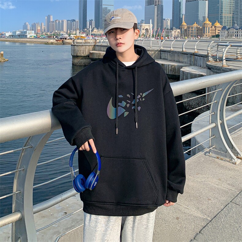 9988P30港风外景2024秋季连帽套头卫衣加大码炫彩反光印花潮,男装卫衣,电商A026-1