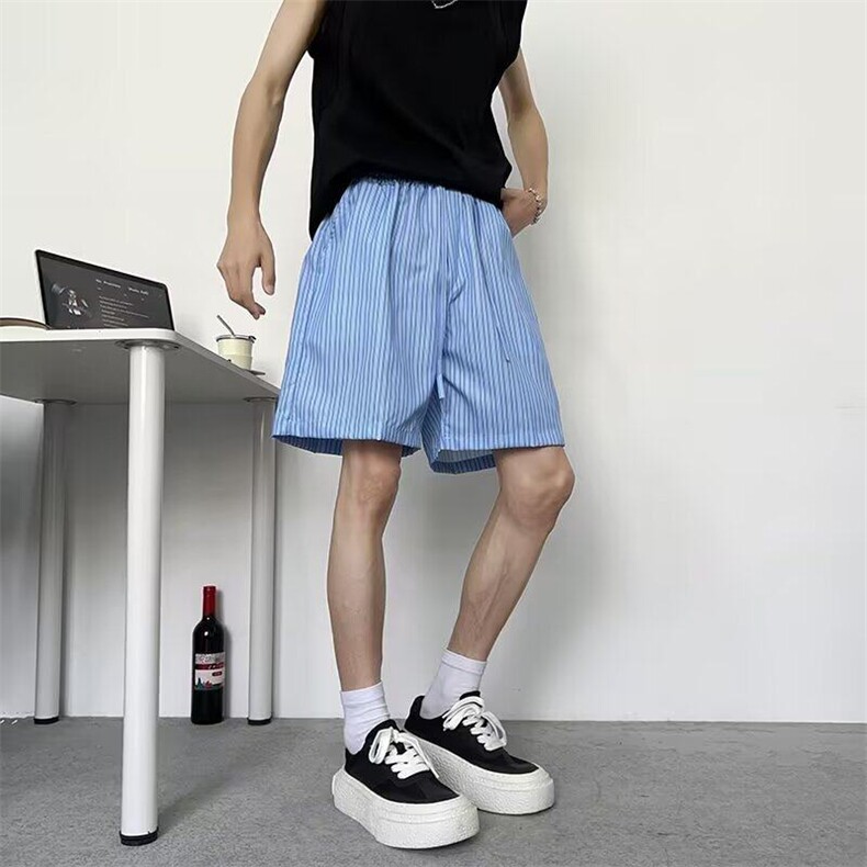 美式小众蓝色条纹沙滩短裤男女夏宽松户外速干四五分裤K6296-P24,男装牛仔裤,星座412-2