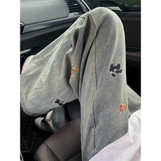 黑色趣味小狗刺绣牛仔裤女新款宽松显瘦拖地阔腿裤子N09，男装牛仔裤，星座1116A（原606A-3）