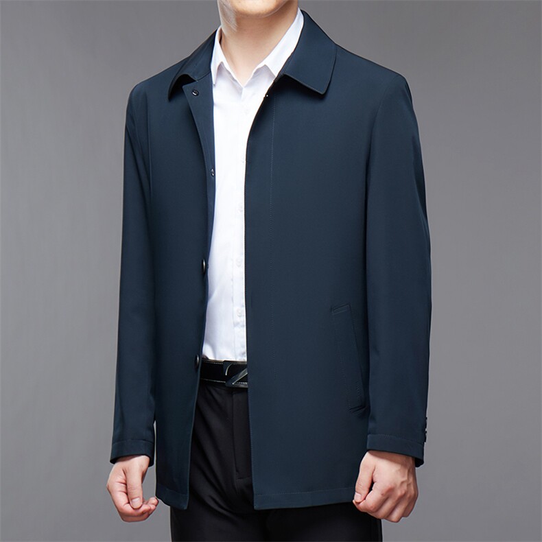 男士2023年春季新款休闲风衣中青年纯色简约翻领外套JHL988-P140，男装风衣，电商B212（原钱塘6029）