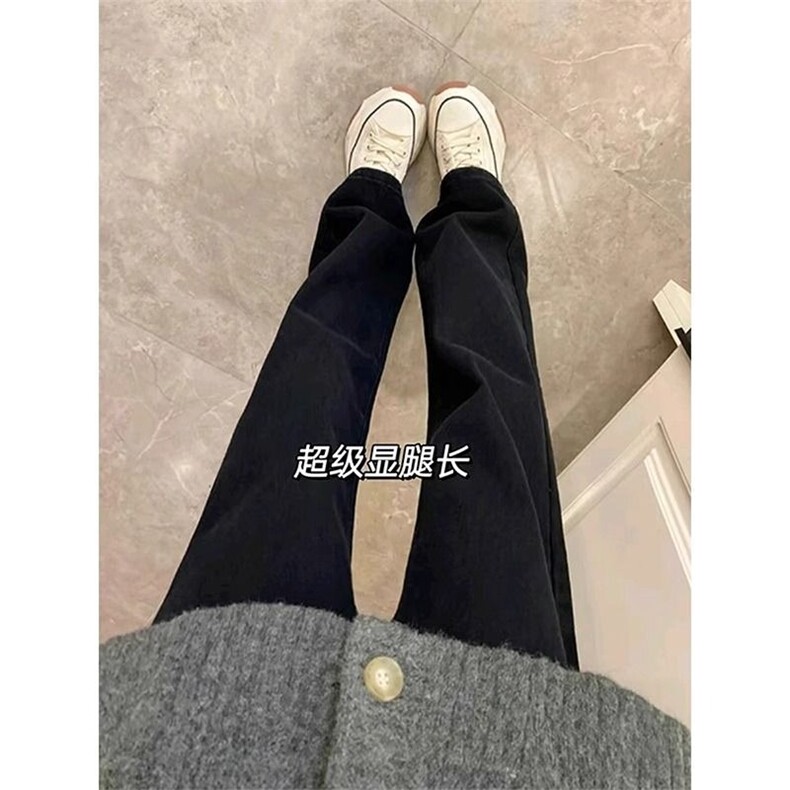 夏季黑色微喇牛仔裤男修身潮牌直筒美式高街vibe弯刀休闲裤子潮图片