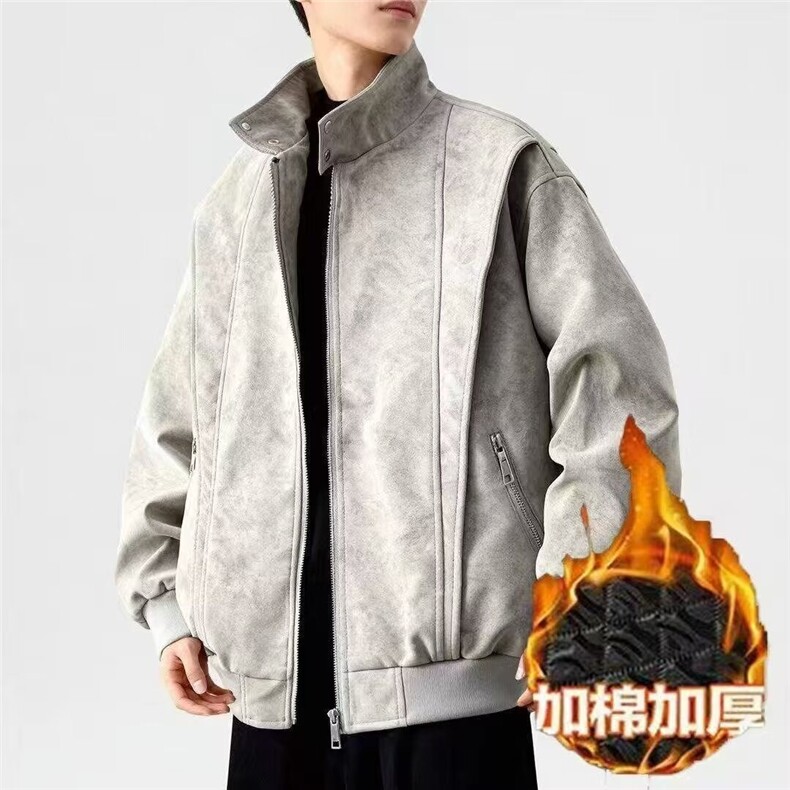 皮衣外套复古扎染棒球美式机车高级感痞帅炸街夹克防寒秋冬款,男装夹克,星座813-2