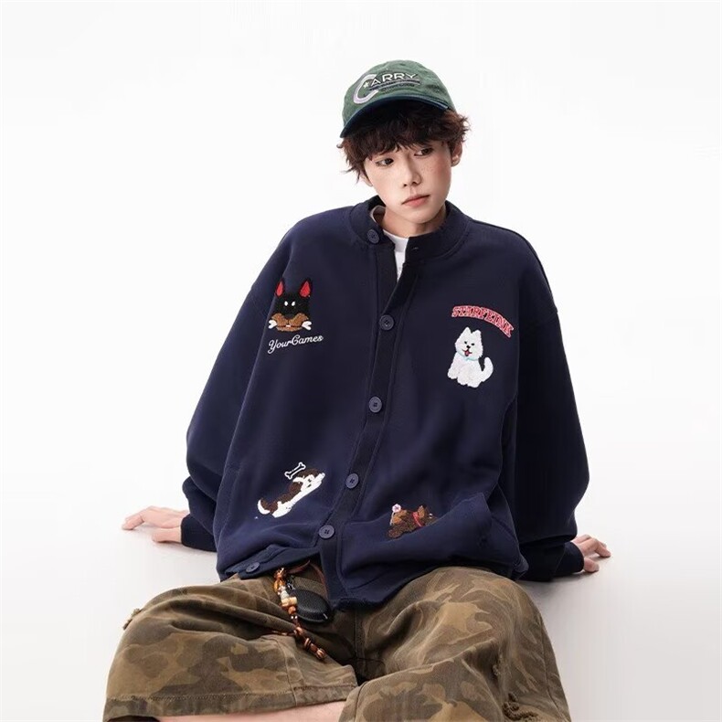 美式趣味毛巾绣慵懒卫衣开衫男女秋冬情侣棒球服潮SX1010P51，女装职业装，星座1112-1