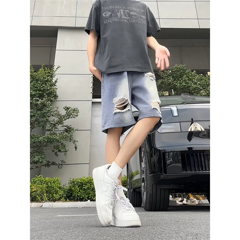 破洞宽松水洗韩版复古牛仔短裤宽松百搭高街短裤K780TP35控58,男装牛仔裤,电商A102B