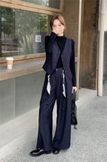 港风御姐显瘦套装女2025秋季新款轻熟打底衫复古马甲阔腿裤三件套，女装套装/套裙，2C236
