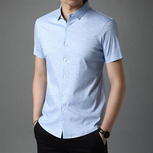 G8889 2021夏季新款长袖桑蚕丝衬衫男 商务休闲男装图片