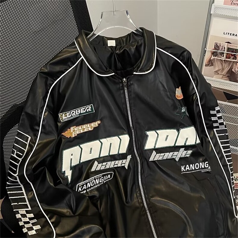 PU皮衣夹克外套男秋冬飞行员机车服潮牌宽松大码上衣PJ26,男装夹克,星座1116A-1（原606A）