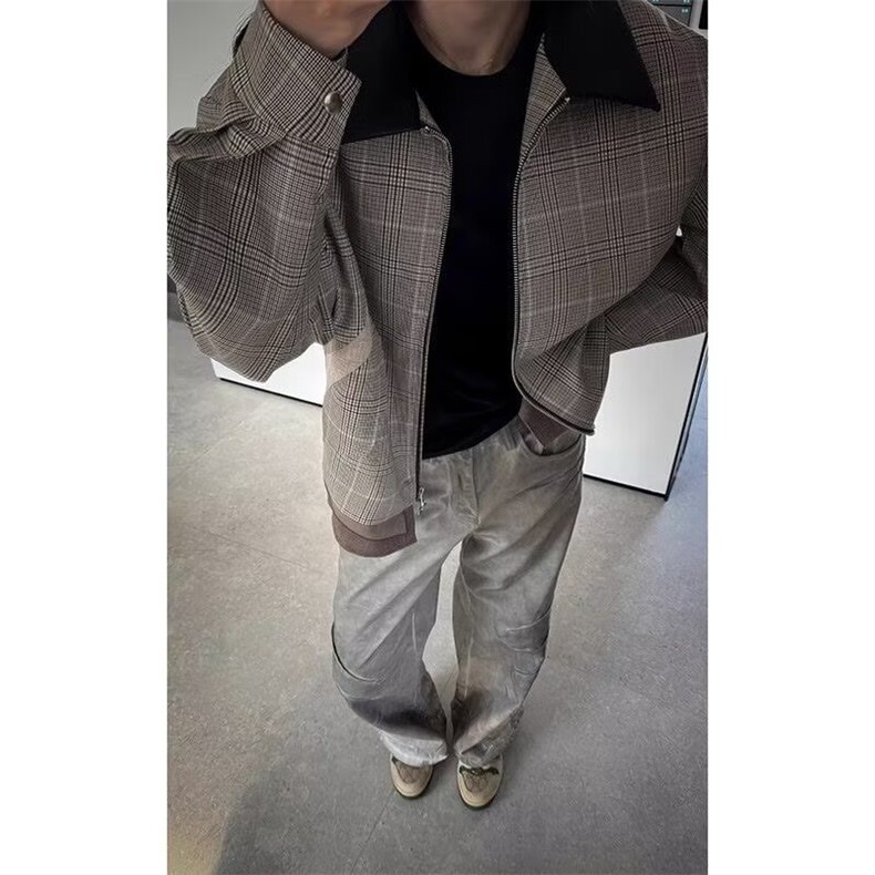 WT94-P77日系时尚百搭质量千鸟格夹克ins潮流新款简约文艺流行，男装夹克，电商B323A