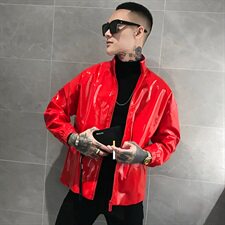 秋季新款男士皮夹克机车服社会小伙立领款皮衣外套A328-1961，男装皮衣，星座406