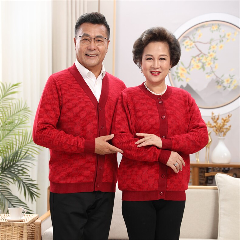 中老年情侣羊毛衫男女开衫宽松针织打底外套加厚毛衣,男装中老年男装,亚东羊绒制品