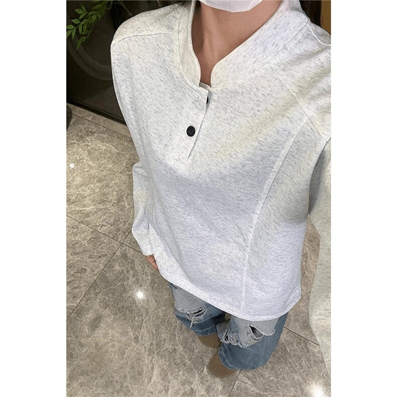 美式亨利领长袖POLO衫男女秋季正肩拼接解构长袖T恤设计无帽卫衣,男装T恤,星座506A