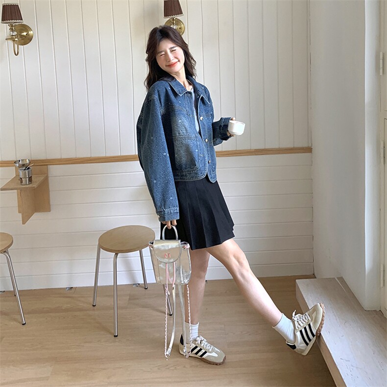 肌理感提花翻领牛仔外套女春秋2025新款小个子流行韩系超好看夹克,女装牛仔外套,维壹