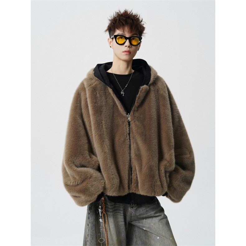 706-LK6041-P100现货冬季两面穿仿兔毛棉衣保暖连帽棉服外套,男装棉衣,星座706