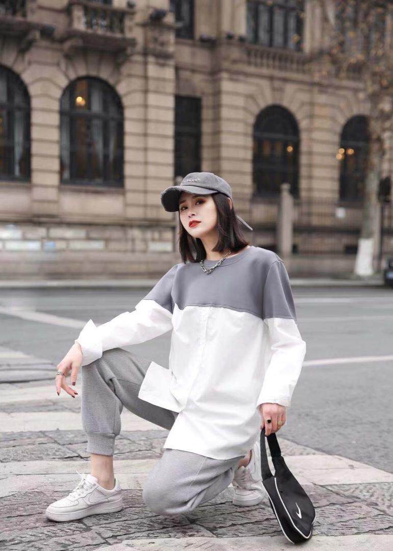 春款衬衫卫衣拼接上衣，女装衬衫，魅力布梵