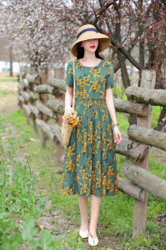 现货，棉麻连衣裙，女装连衣裙，金典明美