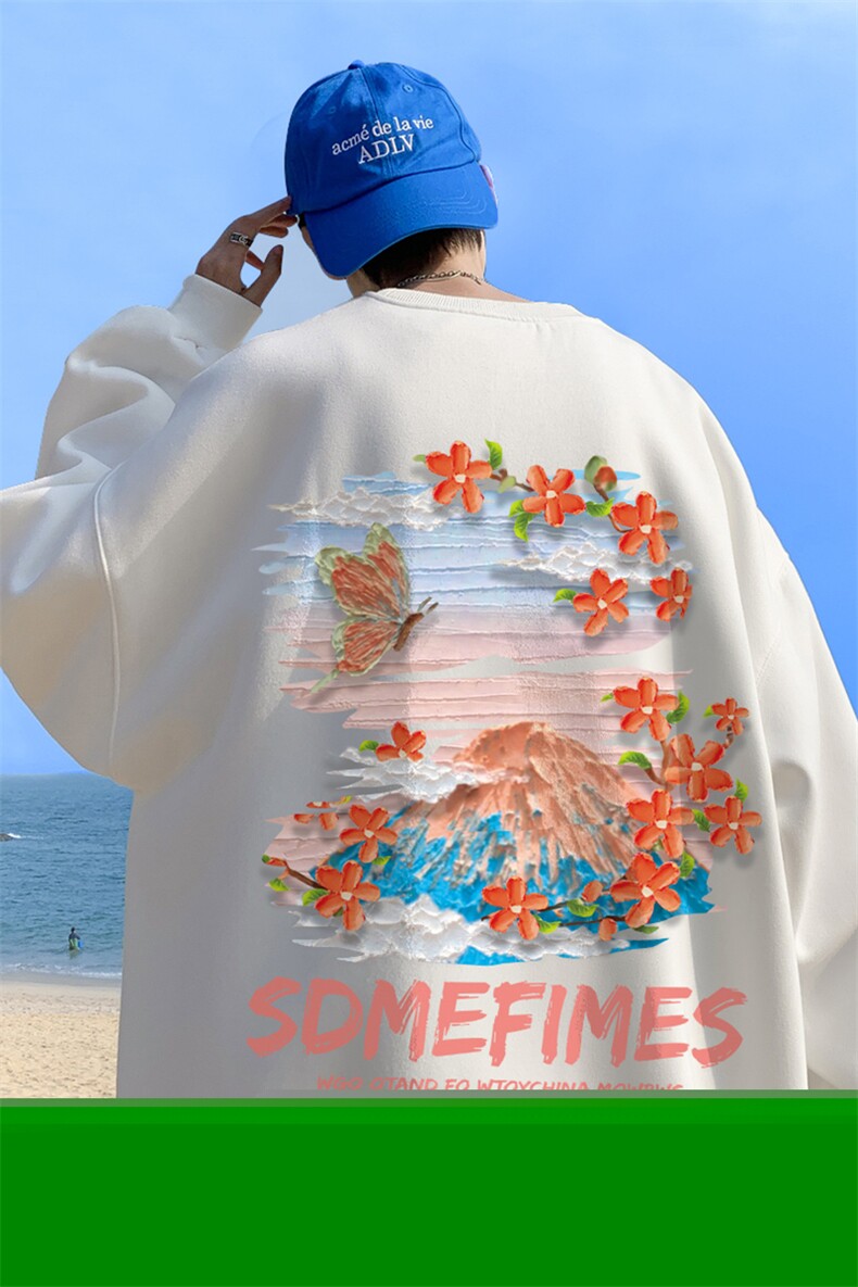 ！直播品质重磅宽松大码港风水彩花圆领卫衣WY113-特p28,男装卫衣,星座508（原C305）
