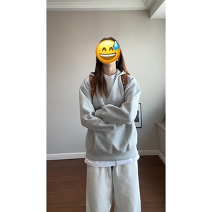 W858-P40 美式cleanfit简约假两件连帽卫衣男秋季外套重磅休闲图片